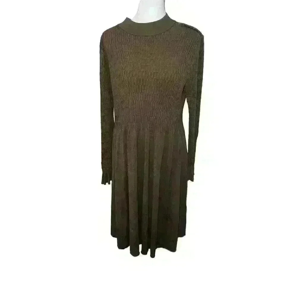 SUNDANCE $128 Nature’s Hue Olive Green Stretch Smocked Dress Size Petite Medium